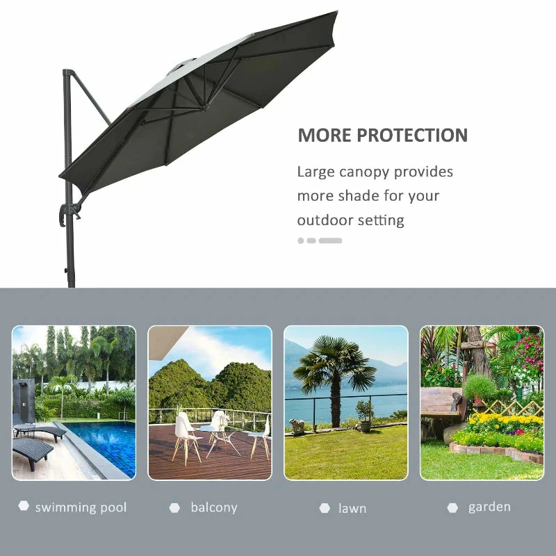 Outsunny Hanging Umbrella 3m - Dark Grey 10 Outsunny Hanging Umbrella 3m - Dark Grey - Image 8