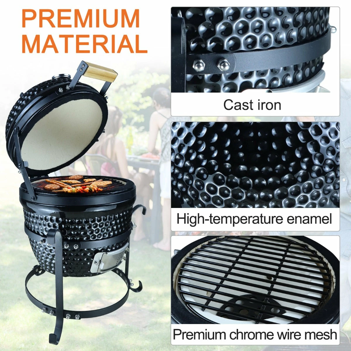 Outsunny Cast Iron Ceramic Kamado Charcoal BBQ Oven 11 Outsunny Cast Iron Ceramic Kamado Charcoal BBQ Oven - Image 9