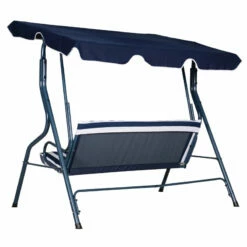 Outsunny 3 Seater Canopy Swing Chair Outdoor Garden Bench With Adjustable Canopy And Metal Frame - Blue Stripes -OUTSUNNY Shop zL83d61819337b18f jpg