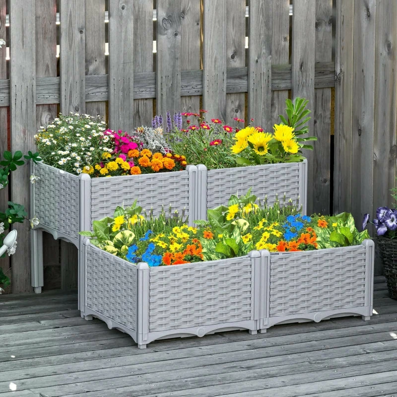 Outsunny Raised Bed Plastic Set Of 4 40x40x44cm - Grey 4 Outsunny Raised Bed Plastic Set Of 4 40x40x44cm - Grey - Image 2